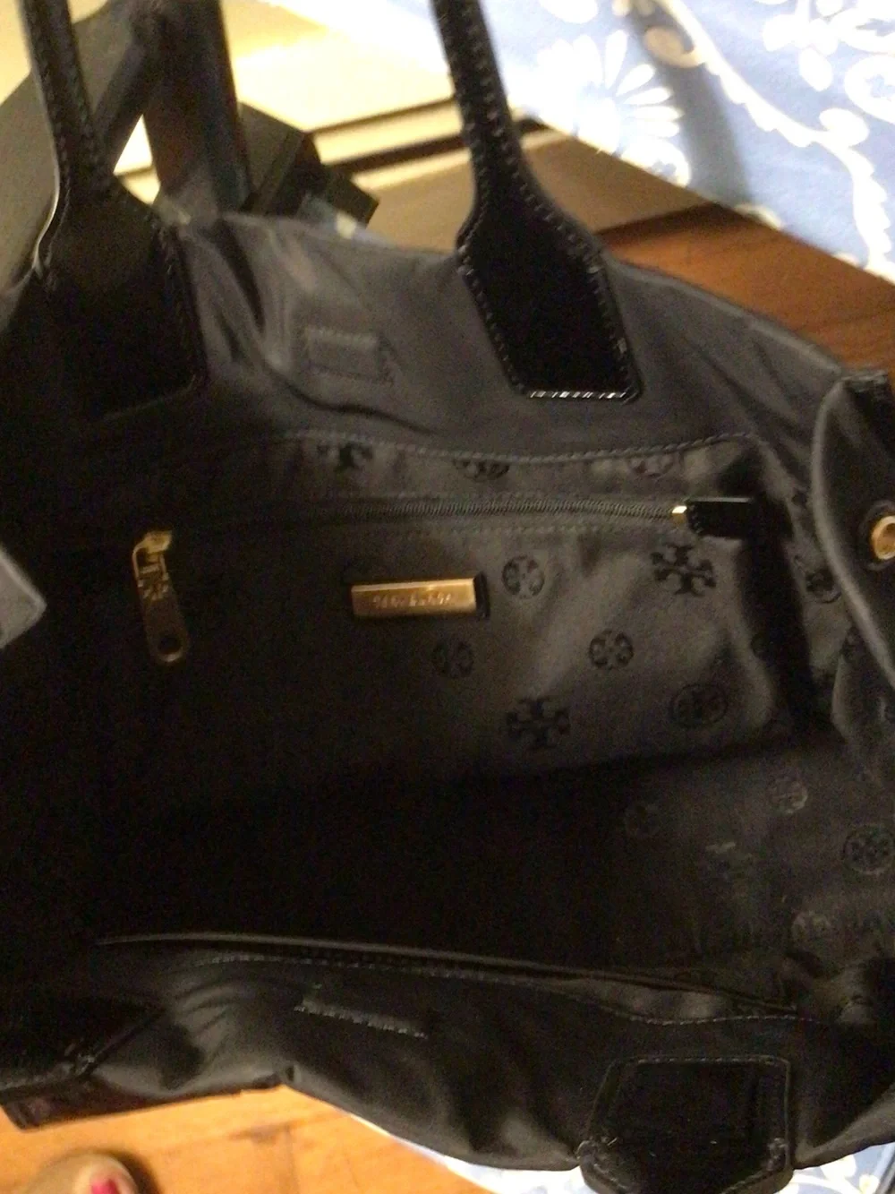 Tory Burch Black Nylon Tote with Logo Patch